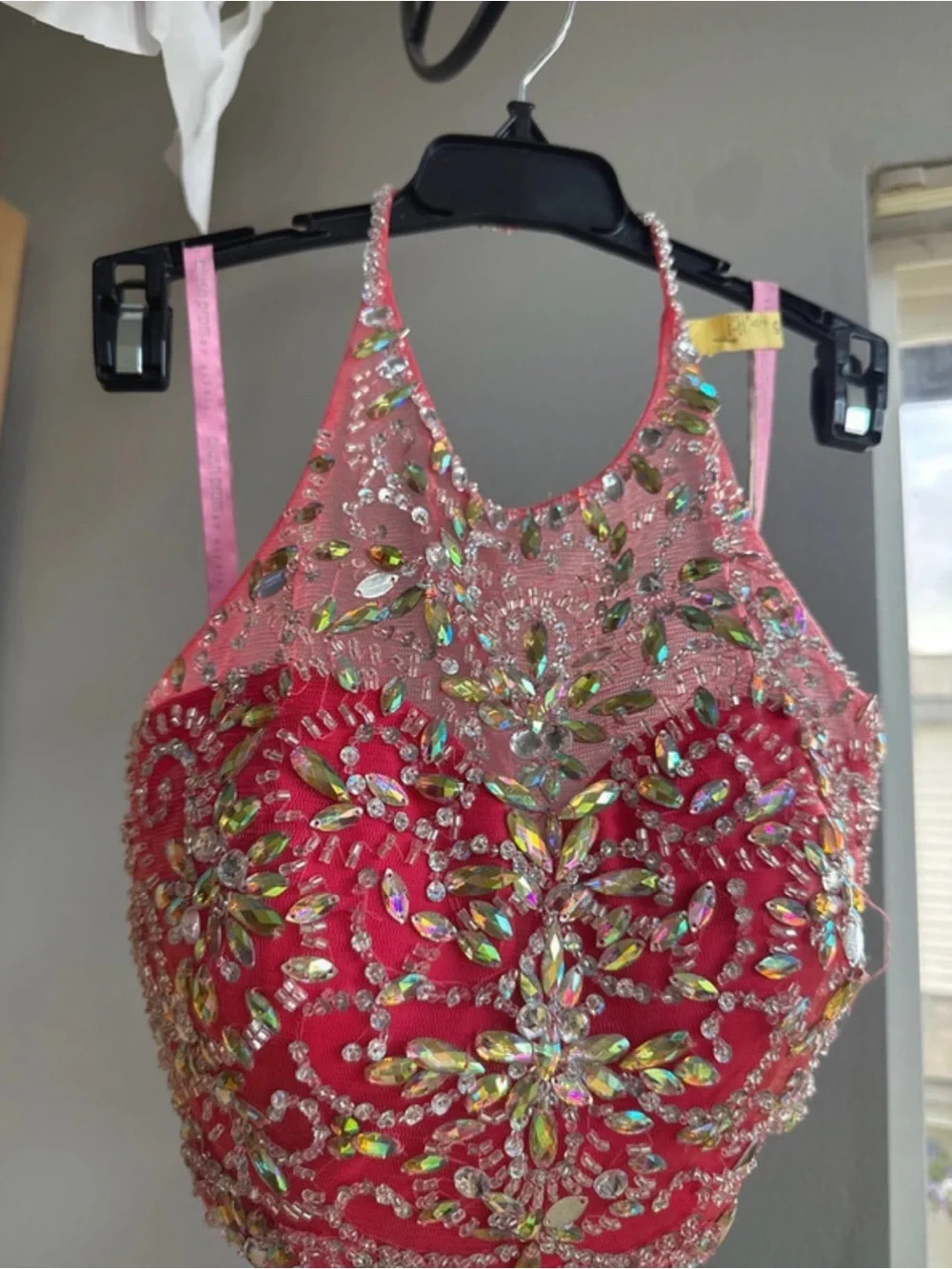 Embellished Pink Halter Prom Dress